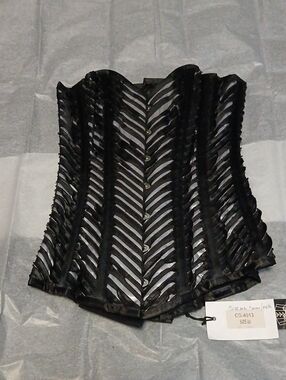 Authentic Steel Boned Overbust Corset Sheer Black And Grey.